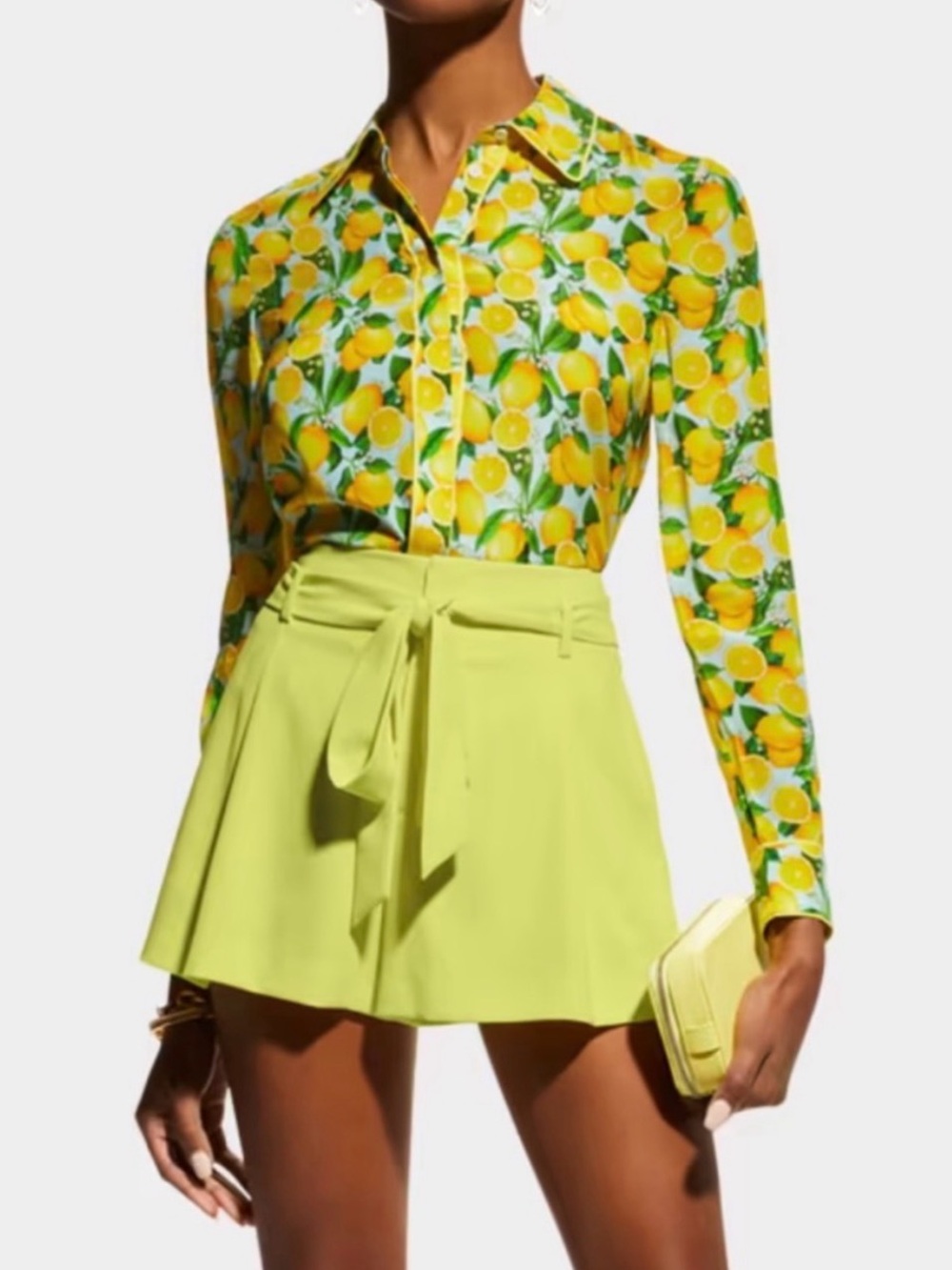 NWT Alice + Olivia Lemon Squeeze 100% Silk Collared Blouse XS MSRP $375 Vibrant
